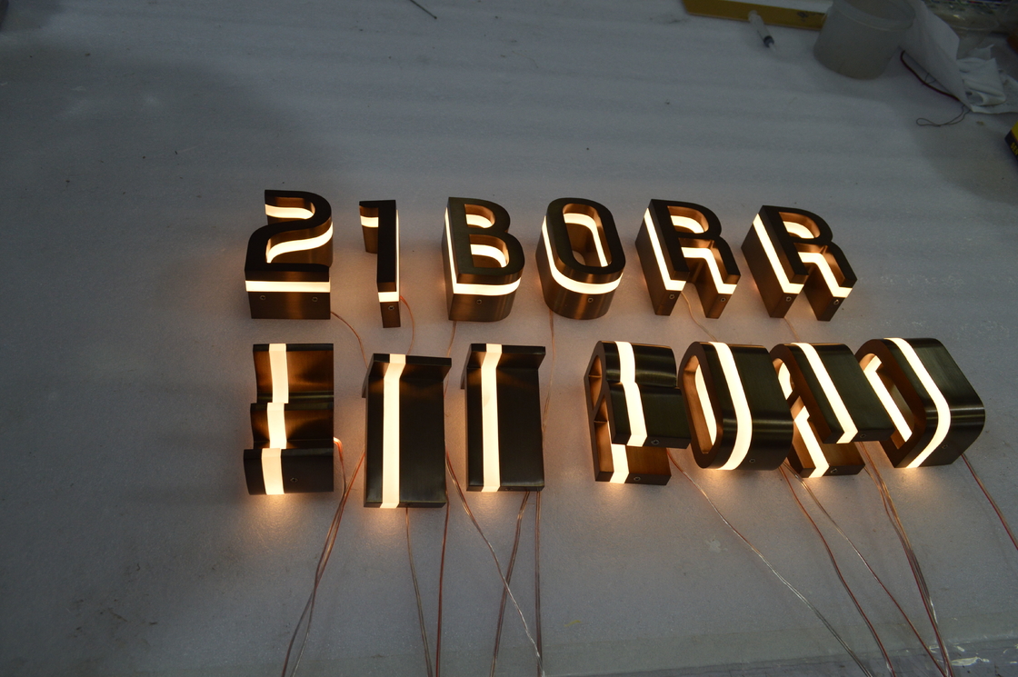 Bronze / Brass Edge Lit Acrylic Letters Stainless Steel UL Approved