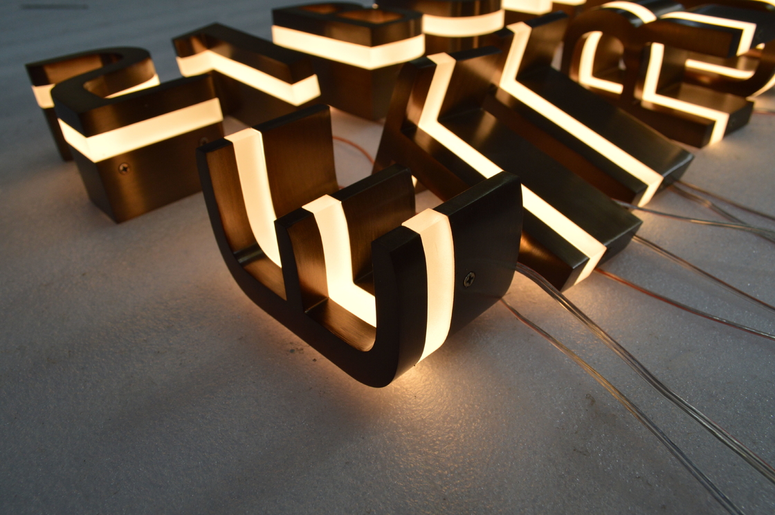 Electroplated Brass Acrylic Edge Lit Channel Letters Easy Install / Maintain