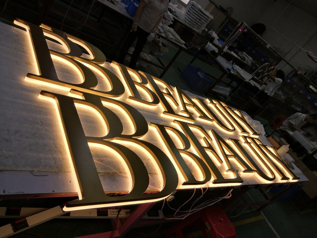 Golden LED Edge Lit Signs Electroplated Brass Finished UL CE RoHs Certified